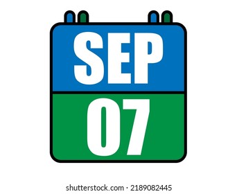 7 September calendar. Blue and green calendar page for September days. Vector isolated on white background.
