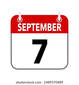 7 de septiembre, icono de fecha de calendario sobre fondo blanco.