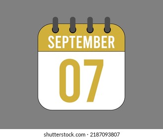 7 September calendar icon. September calendar banner. Date of the month for events.