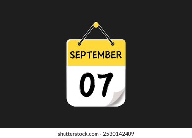 7 de setembro calendário ícone página de texto design mensal web em amarelo, vermelho, preto e branco fundo vetor, ícone, ou ilustração com o mês de setembro 7