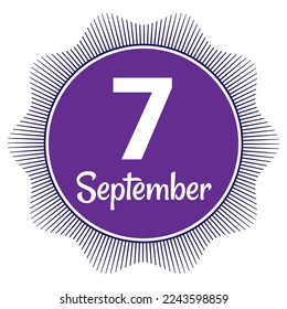 7. September, Datumsvorlage. Nützliches Design für Kalender- oder Veranstaltungswerbung. EPS10 Datei, Vektorgrafik. Einzeln auf weißem Hintergrund. 