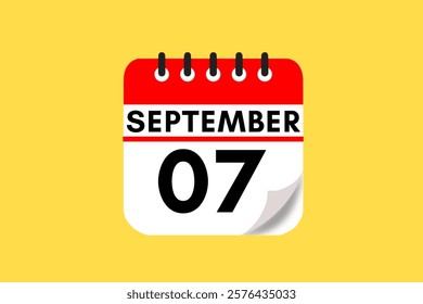 7 September month single day vector, illustration, calendar with red, black, white and yellow color background calendar September 7
