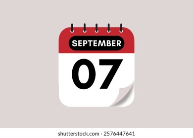 7 September month single day vector, illustration, calendar with rose red, black and off-white color background calendar September 7