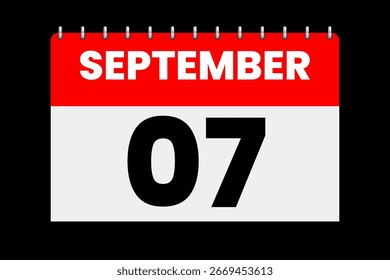 7 September month single day vector, illustration, calendar with red, off-white and black color background calendar icon of September 7