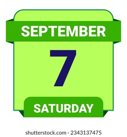 7 September, Saturday. Date template. Useful design for calendar or event promotion. Vector illustration EPS 10 File. Isolated on white background. 