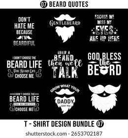 7 conjuntos Beard T camisa design bundle. Design para homens t camisa, tipografia, impressão, cartão de presente, design caneca.  Presente para meninos ou homens. VAGEM. 