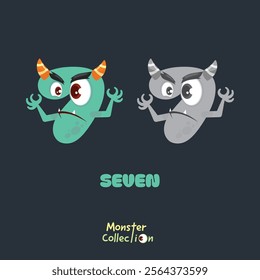 7, seven, Monster Cartoon numbers, Colourful Cartoon Monster Collection with Cute and Scary Designs