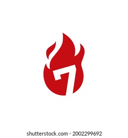 7 seven number fire flame logo vector icon illustration