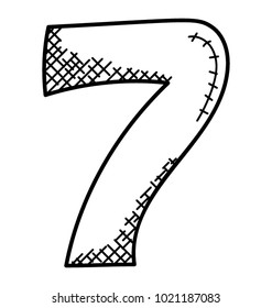 
7, Seven numerical digit doodle icon

