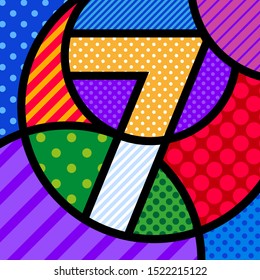 7 seven POP ART NUMBER vector colorful modern illustration for your design. 
 Typography template for flyer, UX design, print, poster, Invitation, happy birthday.  Learning concept for kids.