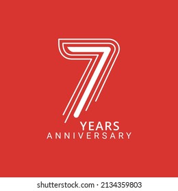 7, Seven, 7 Years Anniversary Logo, Red Color, Vector Template Design element for birthday, invitation, wedding, jubilee and greeting card illustration.