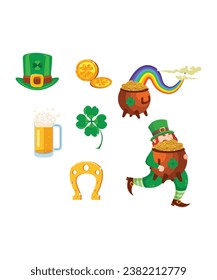 7 Iconos Vectoriales De Día De Los Patrones Con Cerveza Y Leprechaun