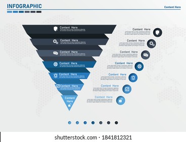 7 Stages Pyramid Infographic Template. Options, Preocesses, Steps. Cone Style Infographic Design.