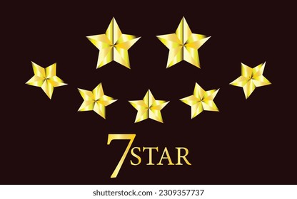 7 star rating icon with 3d golden stars, on a dark background, vector art illustration