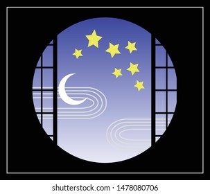 7 stars visible from a Japanese-style round window