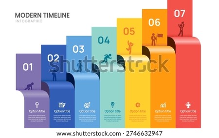 7 Step Business Infographic Template for Process Presentation and Strategy Planning Vector Illustration.