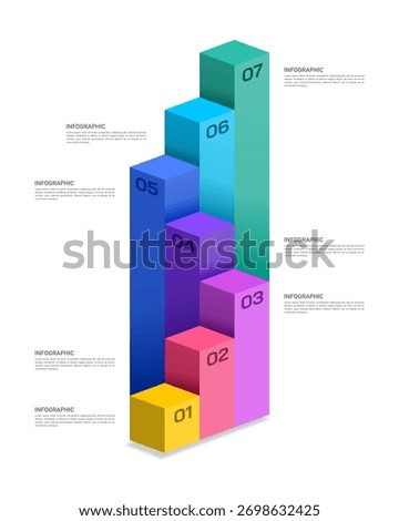 7 Step Isometric Business Infographic Bar Chart Design for Presentation. Banner, Brochure and Plan. Vector illustration.