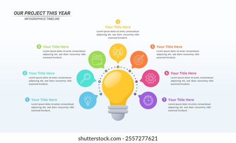 7 Step Light Bulb Infographic on a 16:9 Ratio for Business Presentation, Poster, Banner and Booklet.