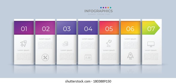 7 Step Partition color gradient chart origami paper color info-graphic template for diagram presentation chart and business concept with  element options