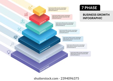 7 Schritt Pyramid Infografik. Business Process Konzept. 3D-Design-Vektorgrafik.