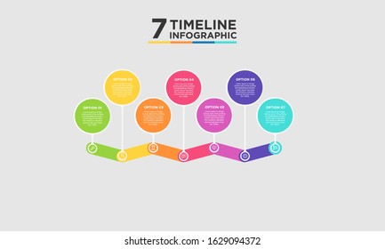 7 step timeline infographic element. Business concept with seven options and number, steps or processes. data visualization. Vector illustration.