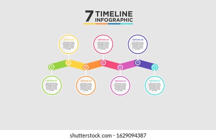 7 step timeline infographic element. Business concept with seven options and number, steps or processes. data visualization. Vector illustration.