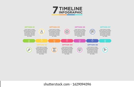 7 step timeline infographic element. Business concept with seven options and number, steps or processes. data visualization. Vector illustration.