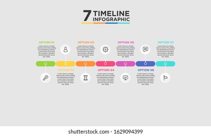 7 step timeline infographic element. Business concept with seven options and number, steps or processes. data visualization. Vector illustration.