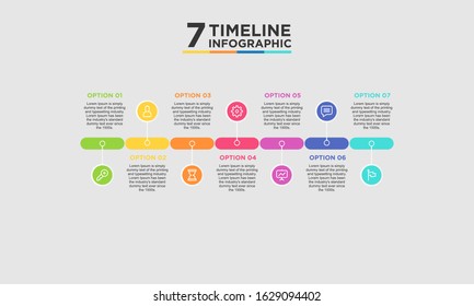 7 step timeline infographic element. Business concept with seven options and number, steps or processes. data visualization. Vector illustration.