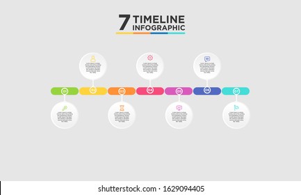 7 step timeline infographic element. Business concept with seven options and number, steps or processes. data visualization. Vector illustration.
