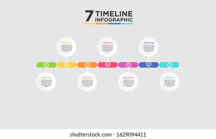 7 step timeline infographic element. Business concept with seven options and number, steps or processes. data visualization. Vector illustration.