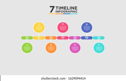 7 step timeline infographic element. Business concept with seven options and number, steps or processes. data visualization. Vector illustration.