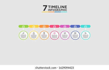 7 step timeline infographic element. Business concept with seven options and number, steps or processes. data visualization. Vector illustration.