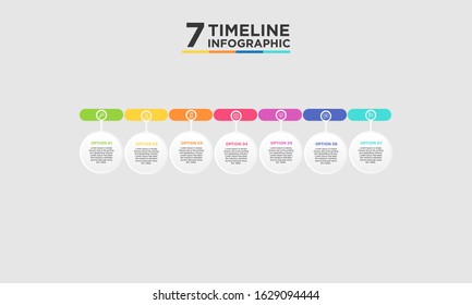 7 step timeline infographic element. Business concept with seven options and number, steps or processes. data visualization. Vector illustration.
