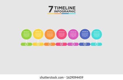 7 step timeline infographic element. Business concept with seven options and number, steps or processes. data visualization. Vector illustration.