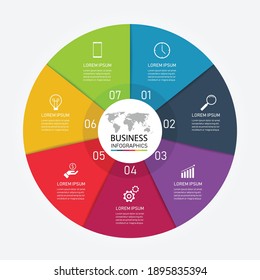 7 steps business infographic with icon for the presentation. can be used for process, presentations, layout, banner,infographic. vector illustration in flat style modern design.