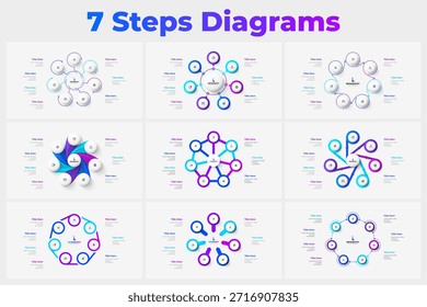 Diagrama de 7 etapas Conjunto de infográficos para o modelo de apresentação de negócios com opções de processo de sete etapas