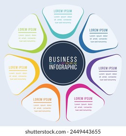 7 Stufen Infografik Business Design 7 Objekte, Elemente oder Optionen Infografik Vorlage für Geschäftsinformationen