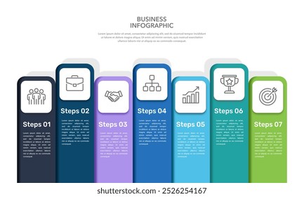 7 Steps infographic poster or brochure. Business presentation, Data, Report, Strategy, Planning and Marketing. Vector illustration.