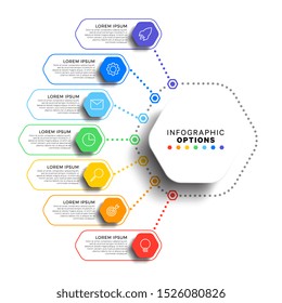 7 steps infographic template with realistic hexagonal elements on white background. business process diagram. company presentation slide template. modern vector info graphic layout design. eps 10