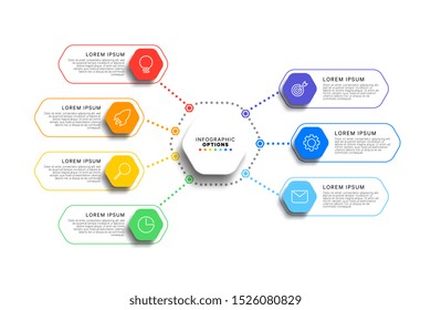 7 steps infographic template with realistic hexagonal elements on white background. business process diagram. company presentation slide template. modern vector info graphic layout design. eps 10