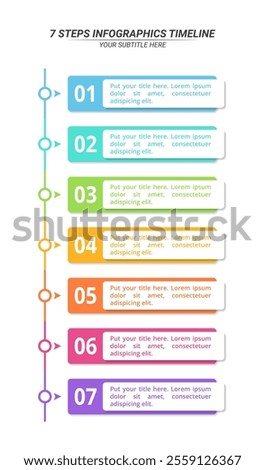 7 Steps Infographic Timeline for Business Presentation, Poster, Banner and Booklet.