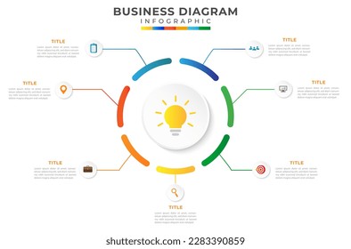  7 Schritte Modernes Mindmap-Diagramm mit Kreisthemen
