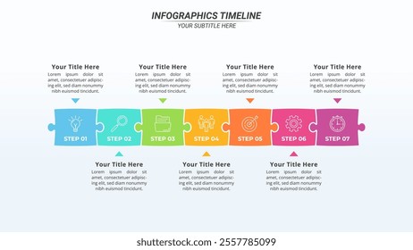 7 Steps Puzzle Infographics on a 16:9 Layout for Business Presentation, Poster, Banner and Booklet.