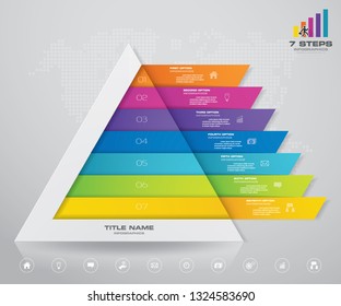 7 Stufen Pyramide mit freiem Platz für Text auf jeder Ebene. Infografiken, Präsentationen oder Werbung. EPS10.