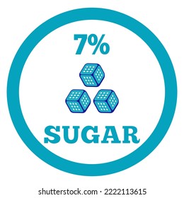 7% Sugar sign label. Vector sugar cube icon.