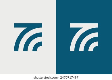 7 or T Wifi Logo. This logo is a combination of the number 7 or the letter T and the wifi with modern and simple.