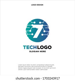 7 Technology Circuit Alphabet. Logo. Simple, modern, futuristic. With Blue Gradation Color.