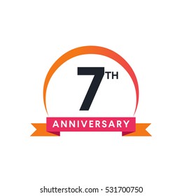 7 Th anniversary ribbon logo with crescent moon shape