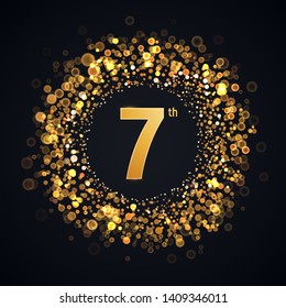 7 th years anniversary isolated vector design element. Seven birthday logo with blurred light effect on dark background
